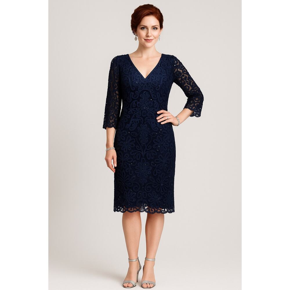 JS Collections Navy Embroidery Beaded Dress - Size 16W